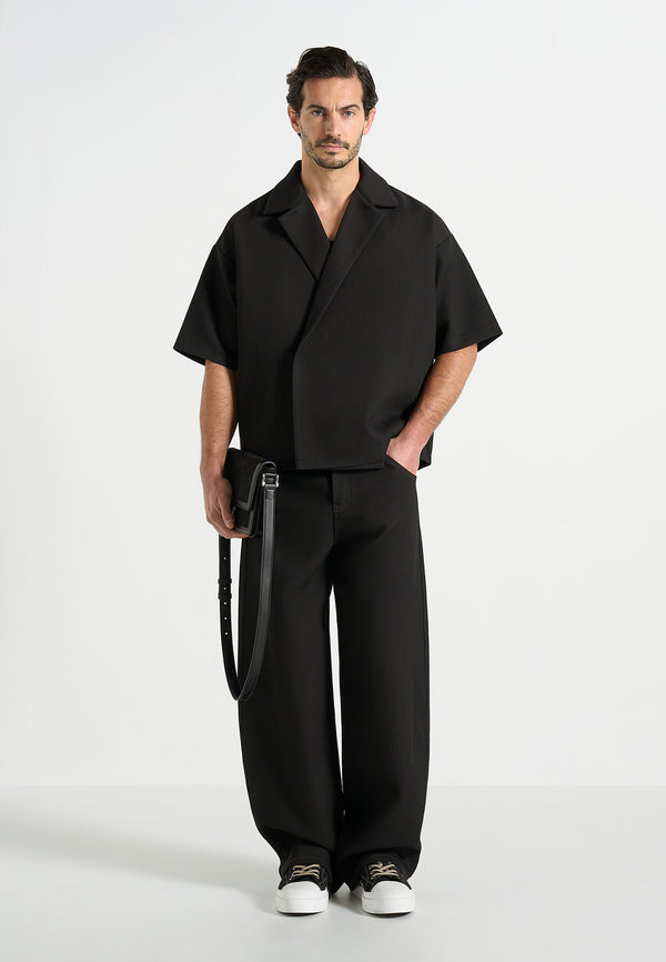 Abel - Boxy Twill Double Breasted Shirt - Black