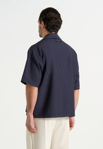 Abel - Boxy Pinstripe Double Breasted Shirt - Navy
