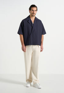 Abel - Boxy Pinstripe Double Breasted Shirt - Navy