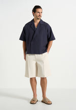 Abel - Boxy Pinstripe Double Breasted Shirt - Navy