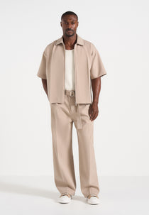 Aven - Boxy Shirt with Crease - Beige