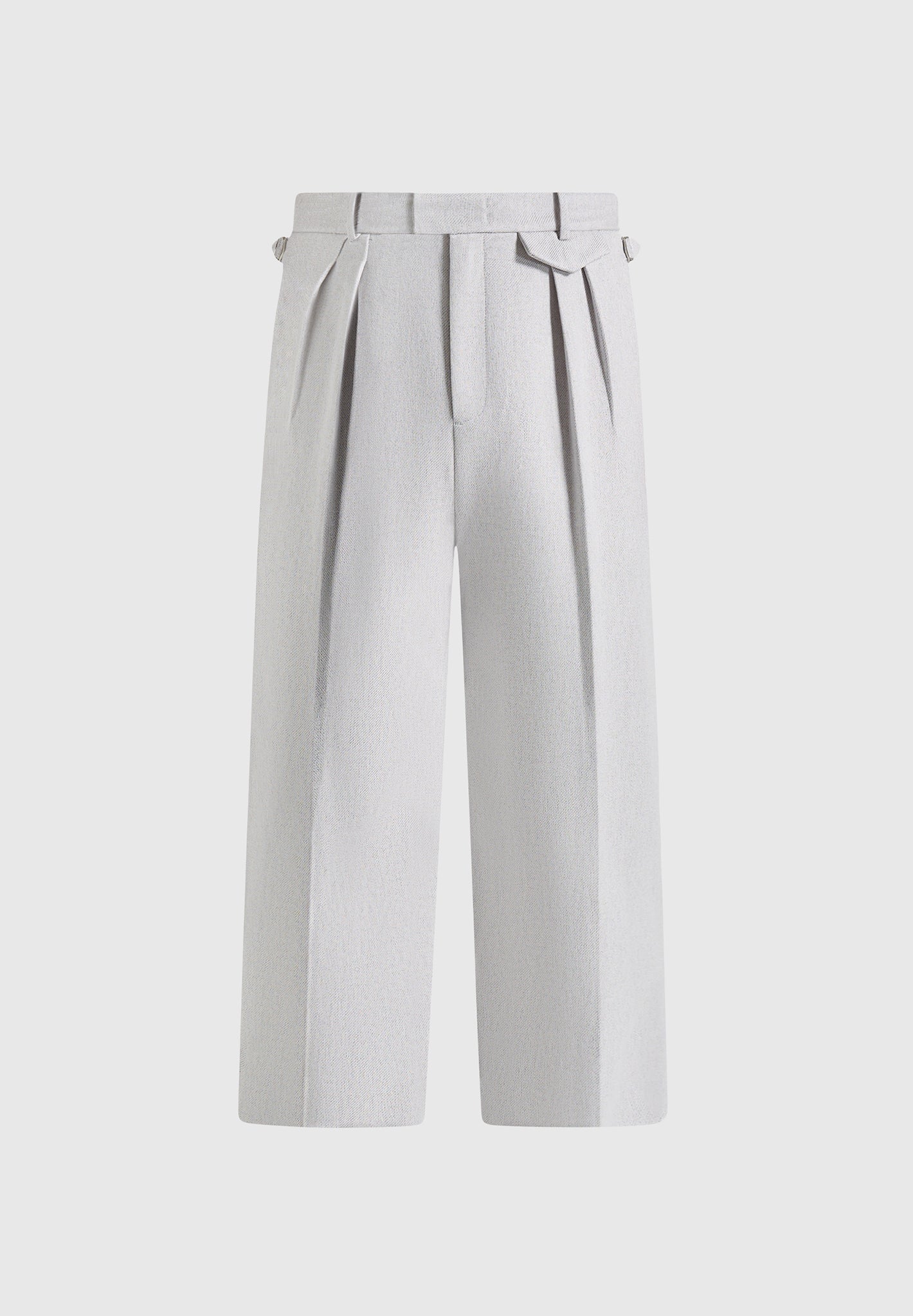 Pierre - Relaxed Fit Textured Pleated Tailored Trousers - Light Grey