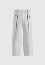 Pierre - Relaxed Fit Textured Pleated Tailored Trousers - Light Grey