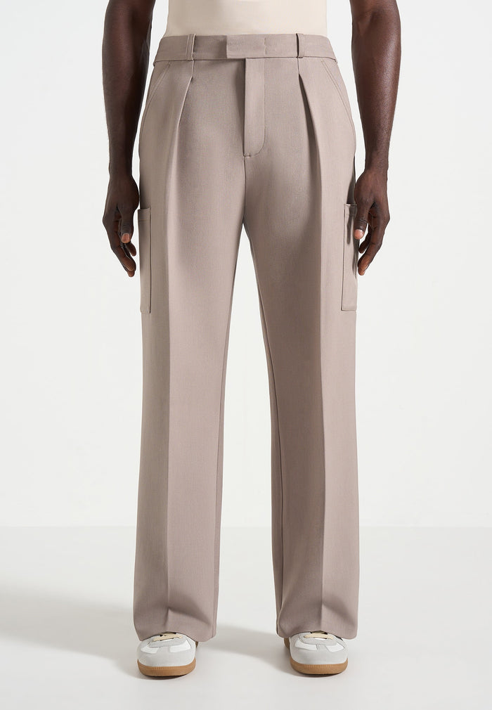Luca - Relaxed Fit Pleated Pocket Trousers - Mushroom