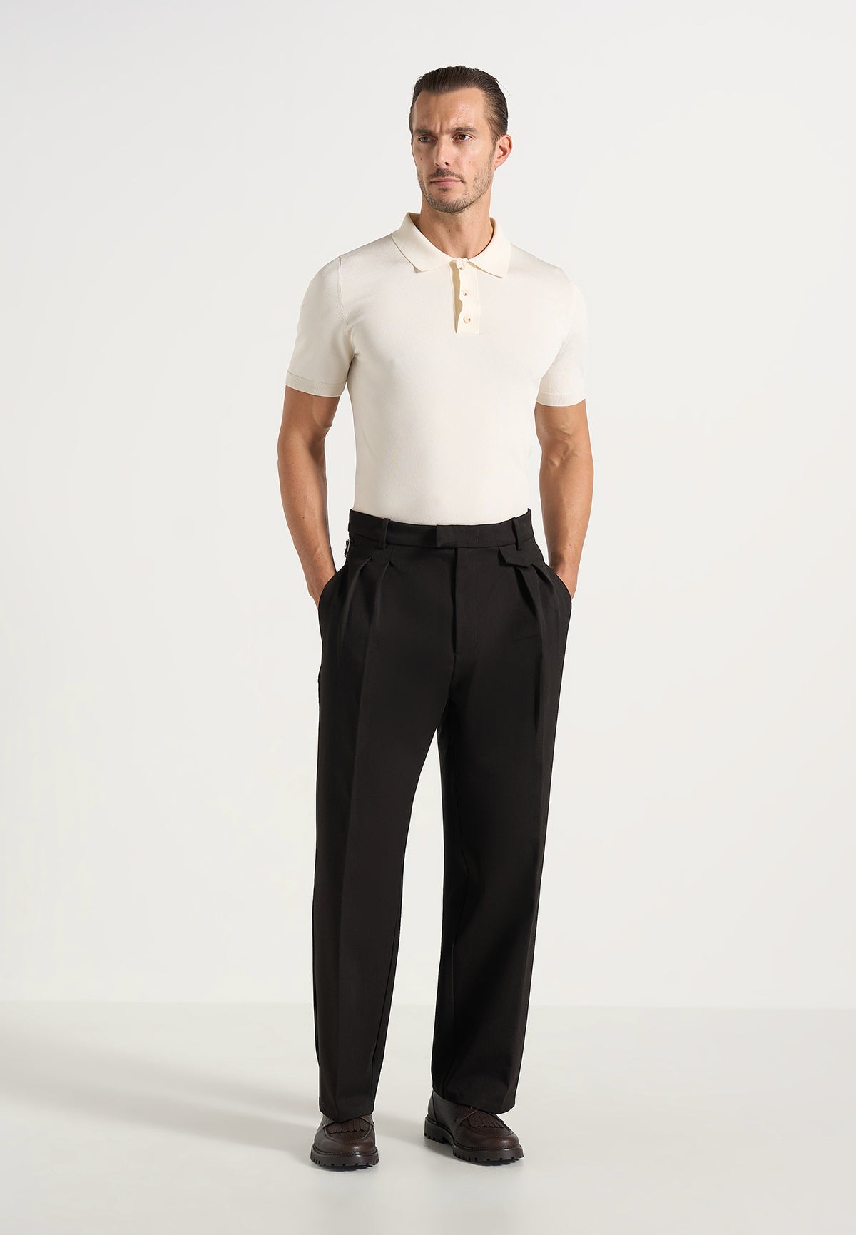 Pierre - Twin Pleat Tailored Trousers - Dark Brown