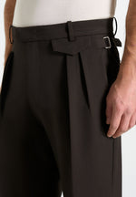 Pierre - Relaxed Fit Pleated Tailored Trousers - Dark Brown