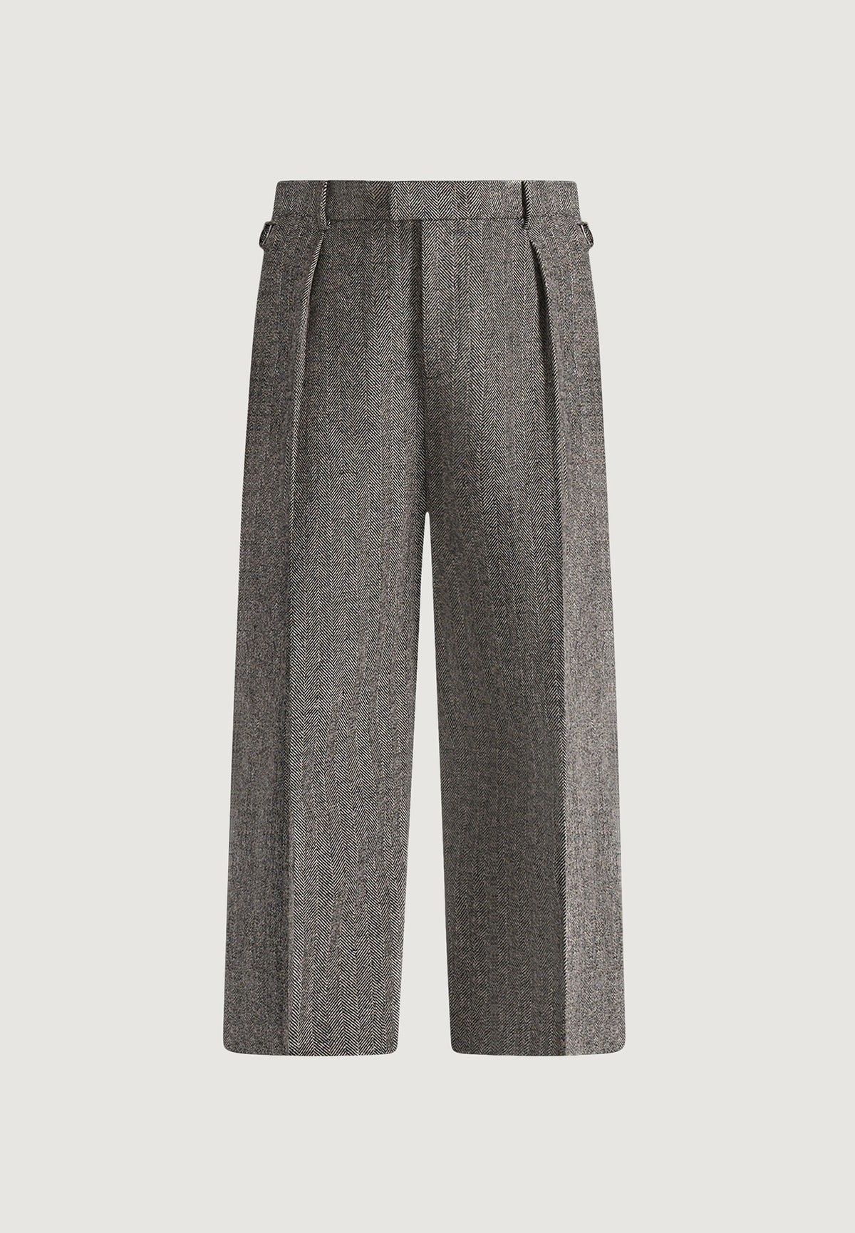 Dorian - Herringbone Wool Pleated Trousers - Grey