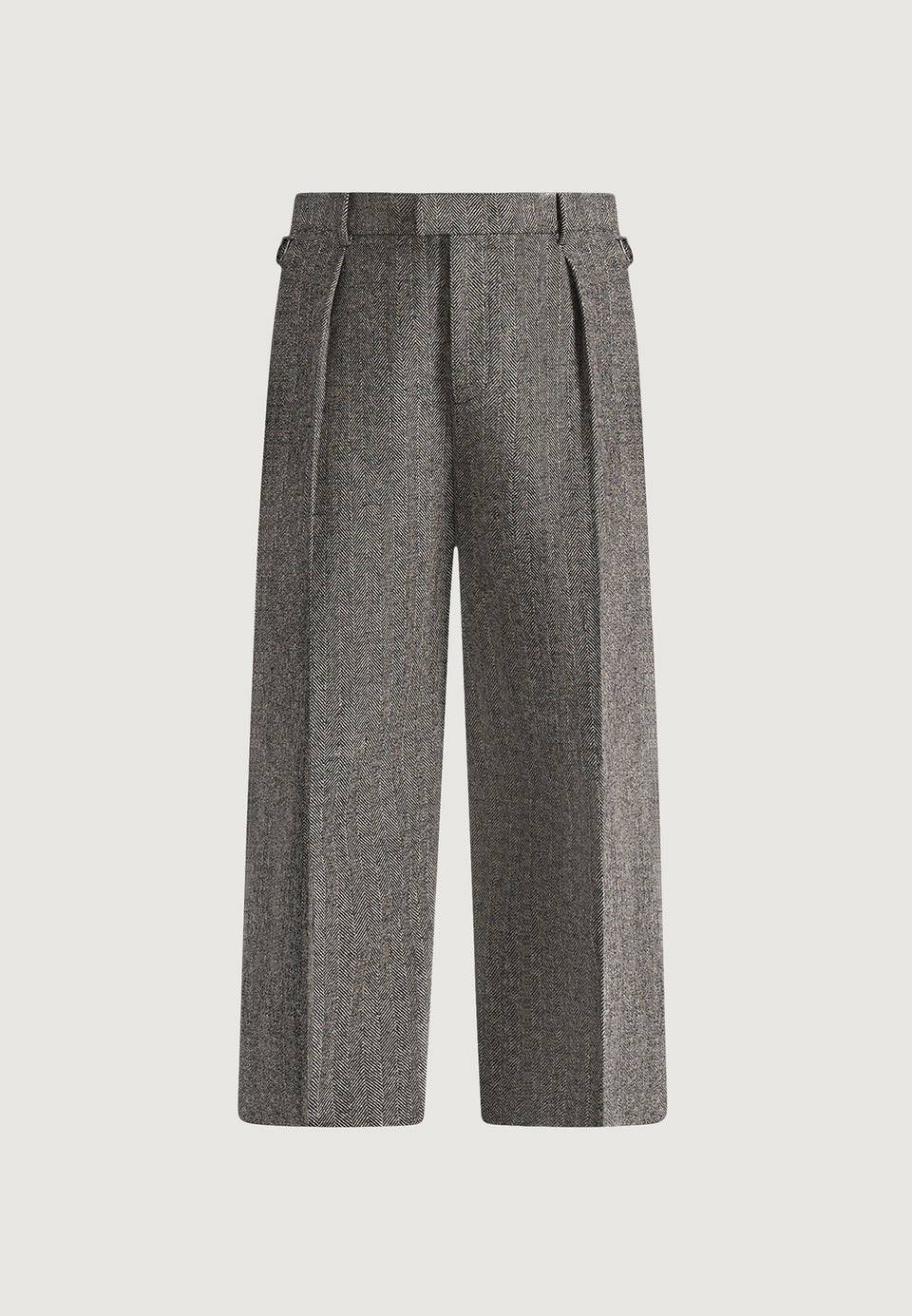 Dorian - Herringbone Wool Pleated Trousers - Grey