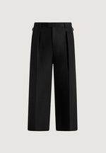 Dorian - Herringbone Brushed Wool Pleated Trousers - Black