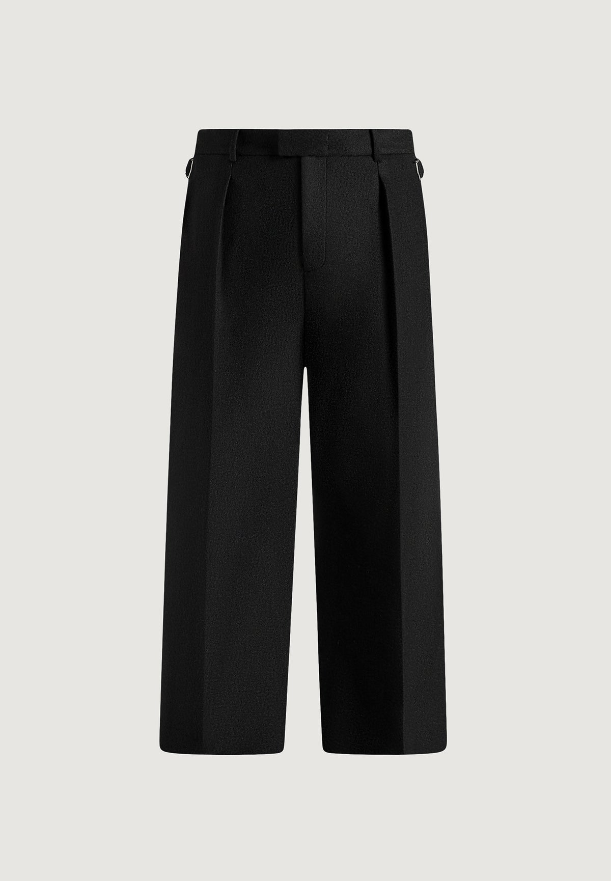 Dorian - Herringbone Brushed Wool Pleated Trousers - Black