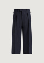 Dorian - Pinstripe Wool Pleated Trousers - Navy