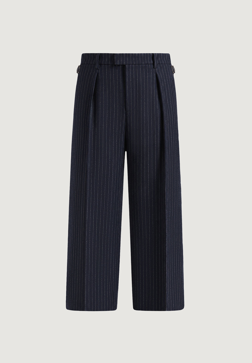 Dorian - Pinstripe Wool Pleated Trousers - Navy