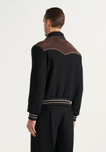 Suede and Wool-Blend Whipstitch Varsity Jacket - Black/Brown