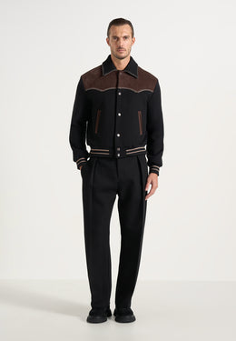 Suede and Wool-Blend Whipstitch Varsity Jacket - Black/Brown