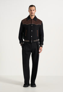 Suede and Wool-Blend Whipstitch Varsity Jacket - Black/Brown