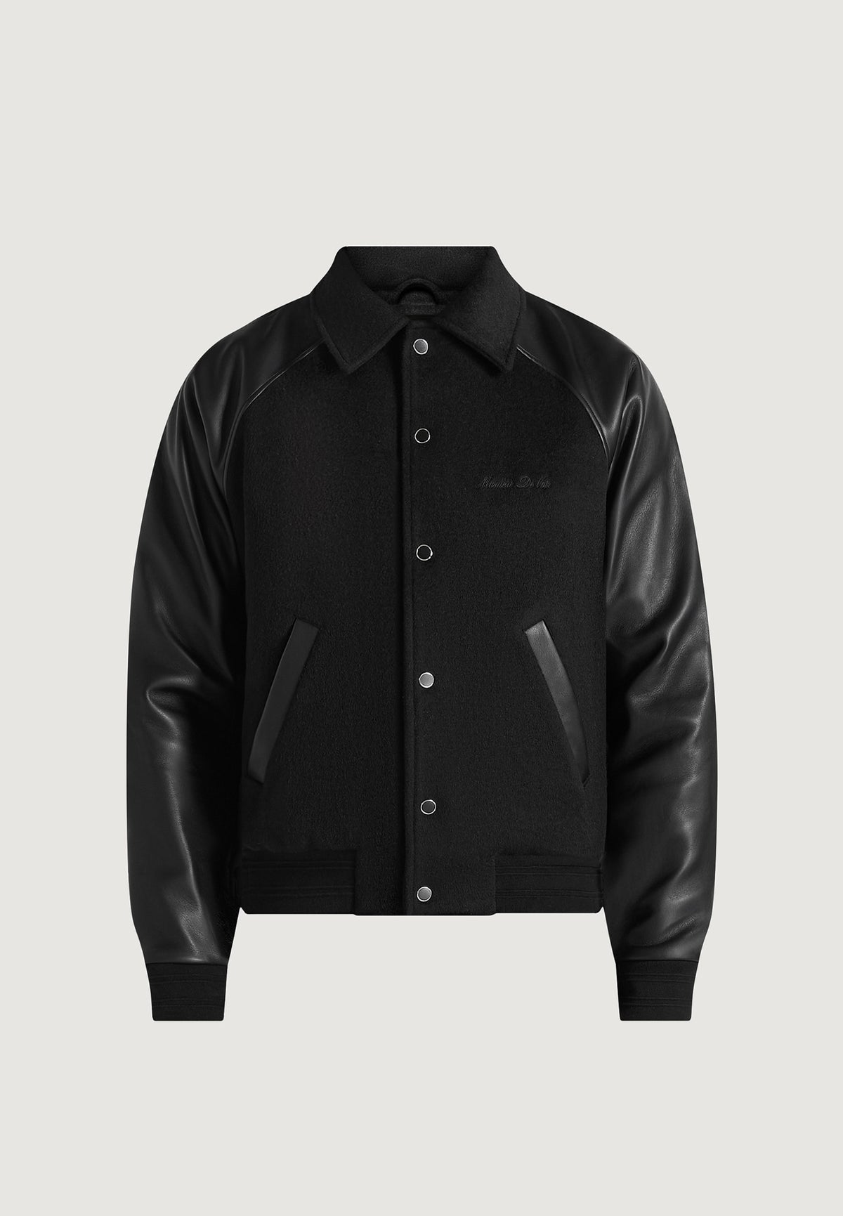 Olivier - Wool & Leather Raglan Varsity Jacket - Black