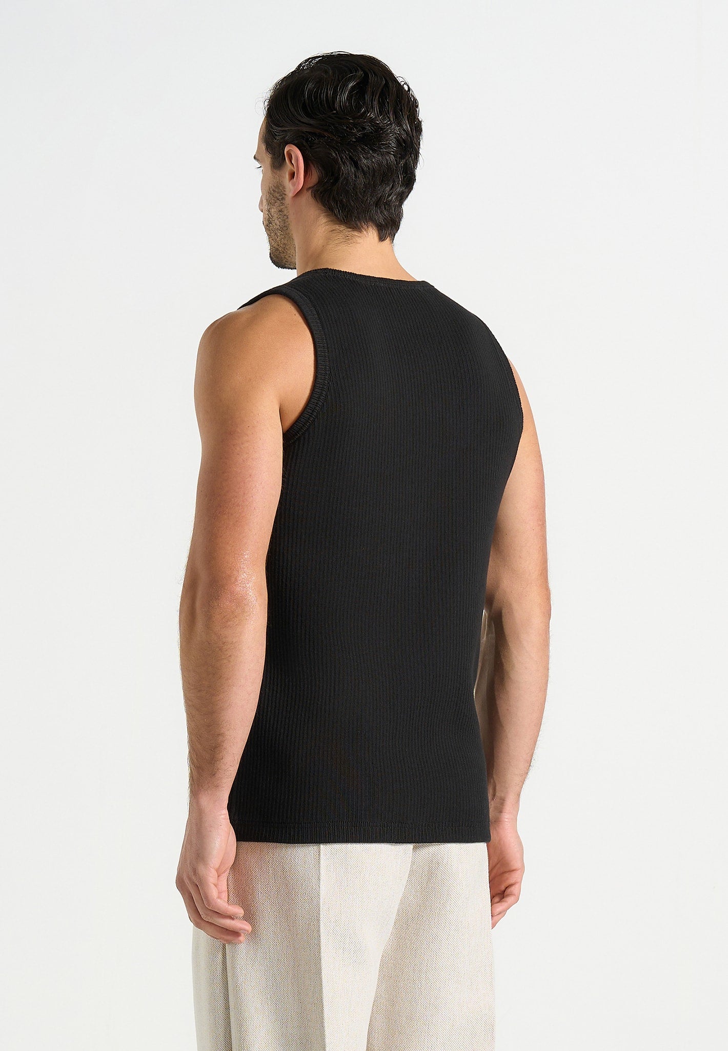 Justin - Ribbed Cotton Vest - Black