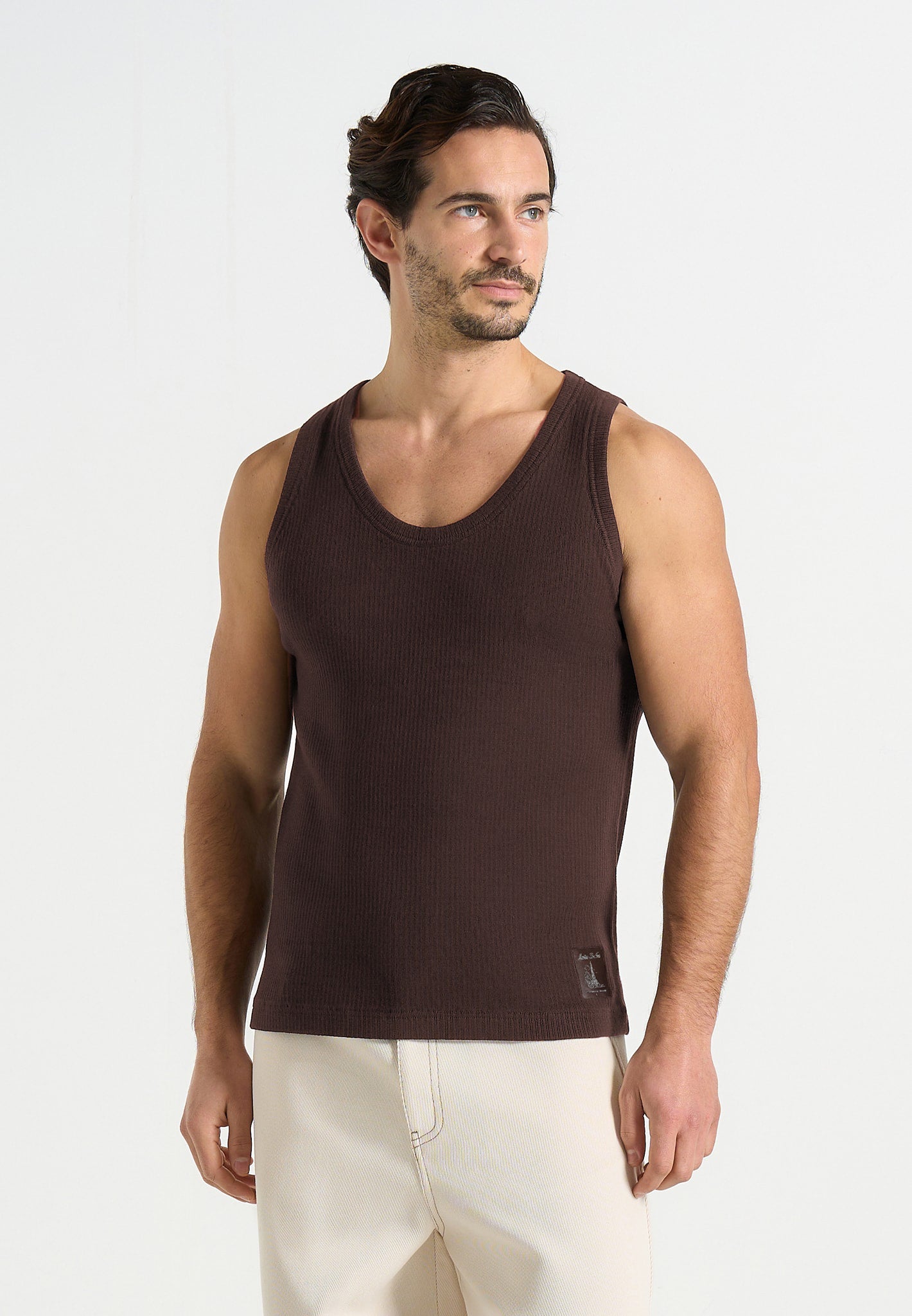 Justin - Ribbed Cotton Vest - Dark Brown