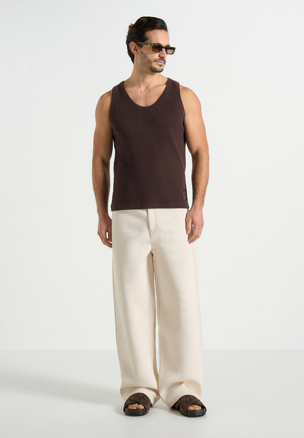Justin - Ribbed Cotton Vest - Dark Brown