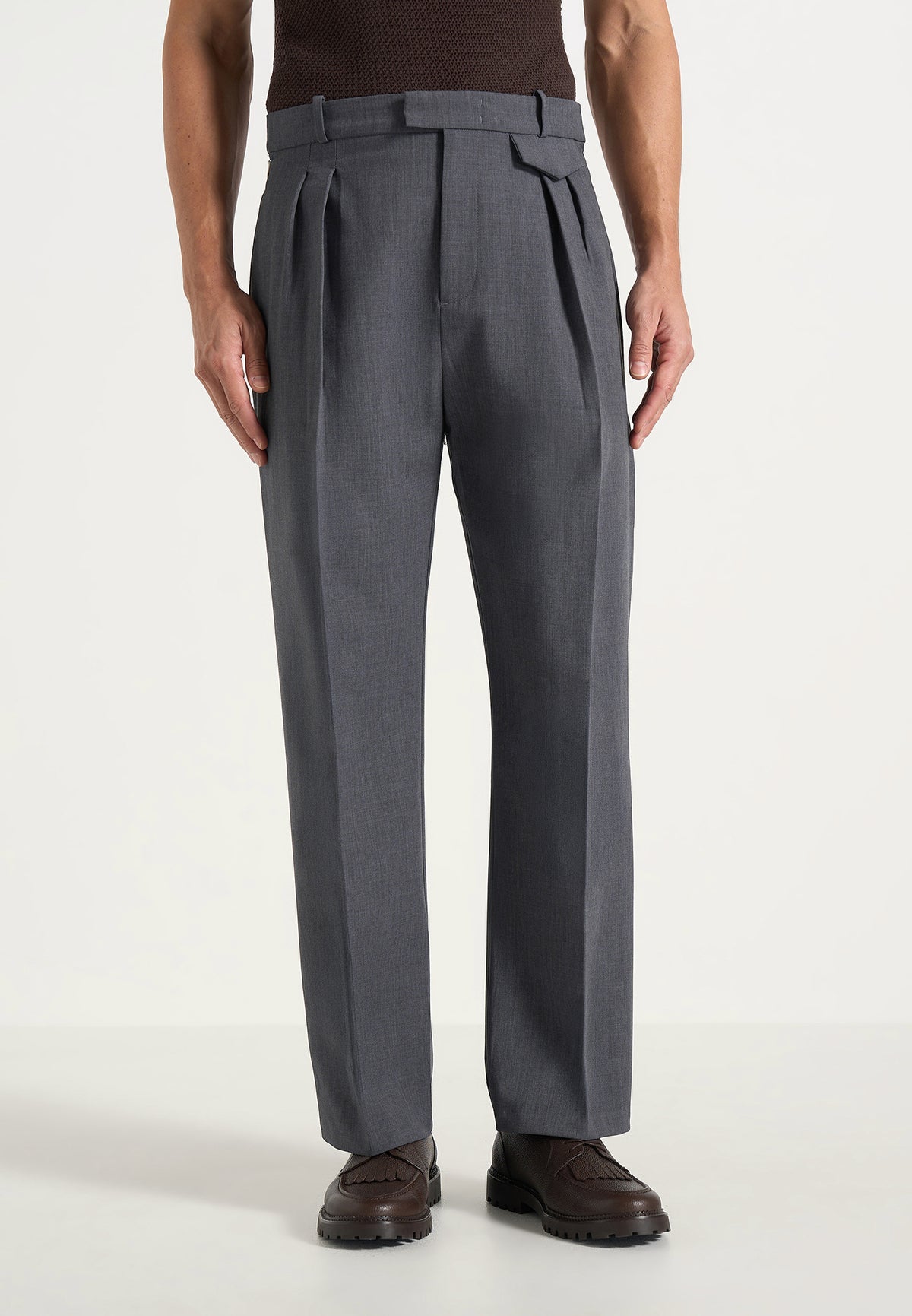Pierre - Twin Pleat Tailored Wool-Blend Trousers - Grey