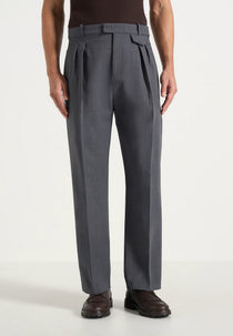 Pierre - Twin Pleat Tailored Wool-Blend Trousers - Grey