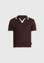 Lambert - Contrast Detail Knit Polo Shirt - Brown