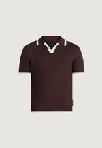Lambert - Contrast Detail Knit Polo Shirt - Brown