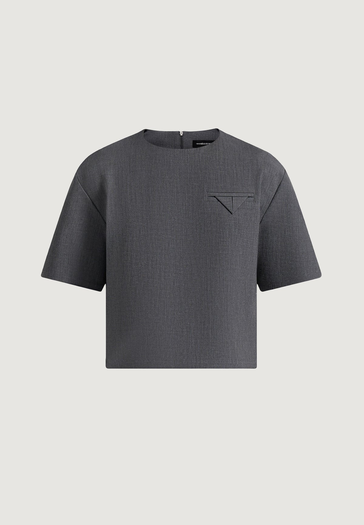 Leon - Boxy Cropped Hatched Wool-Blend T-Shirt - Grey