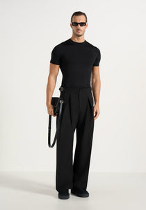 Lior - Box Pleat Wide Leg Wool-Blend Trousers - Black