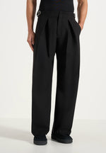 Lior - Box Pleat Wide Leg Wool-Blend Trousers - Black