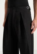 Lior - Box Pleat Wide Leg Wool-Blend Trousers - Black
