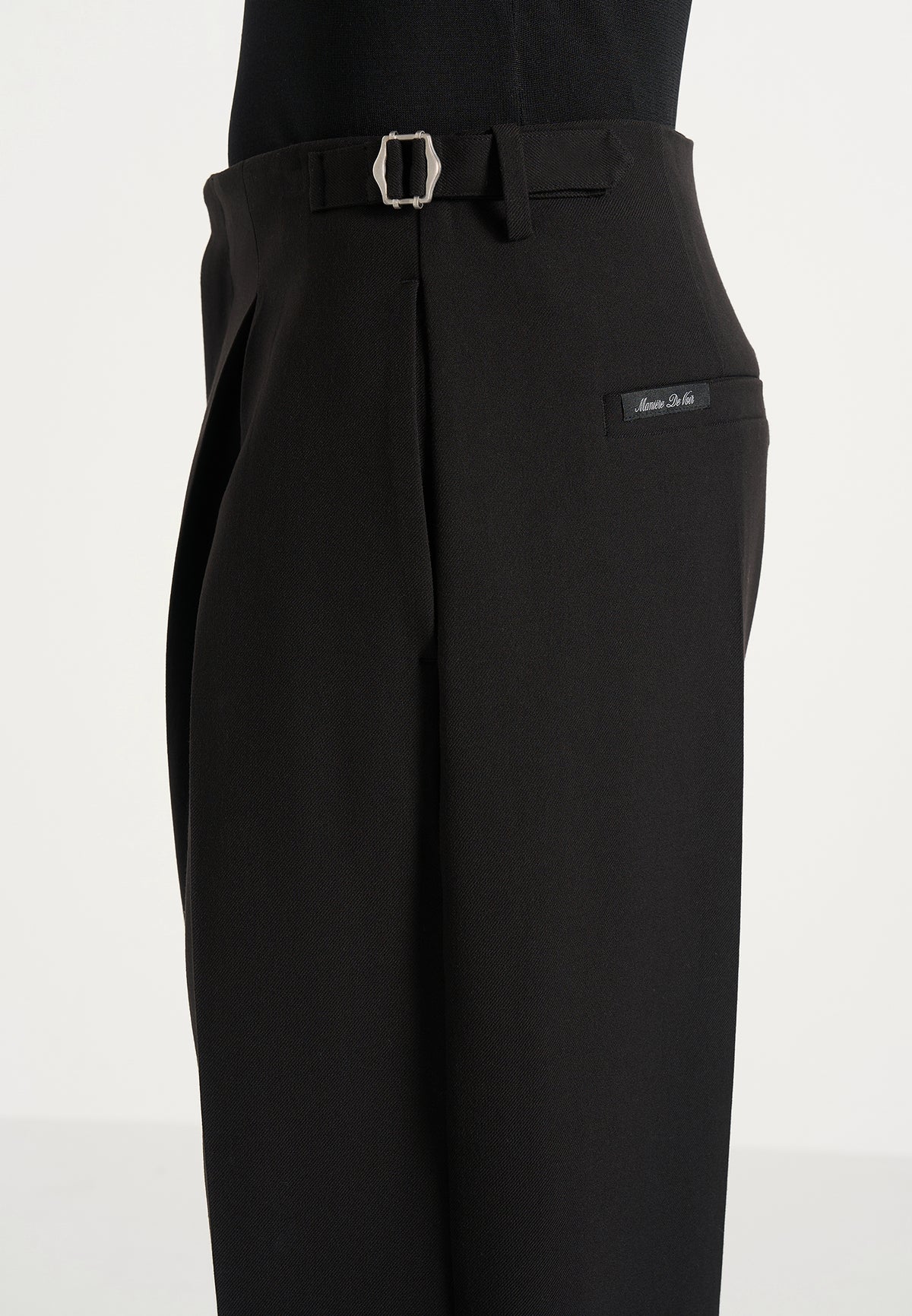 Lior - Box Pleat Wide Leg Wool-Blend Trousers - Black