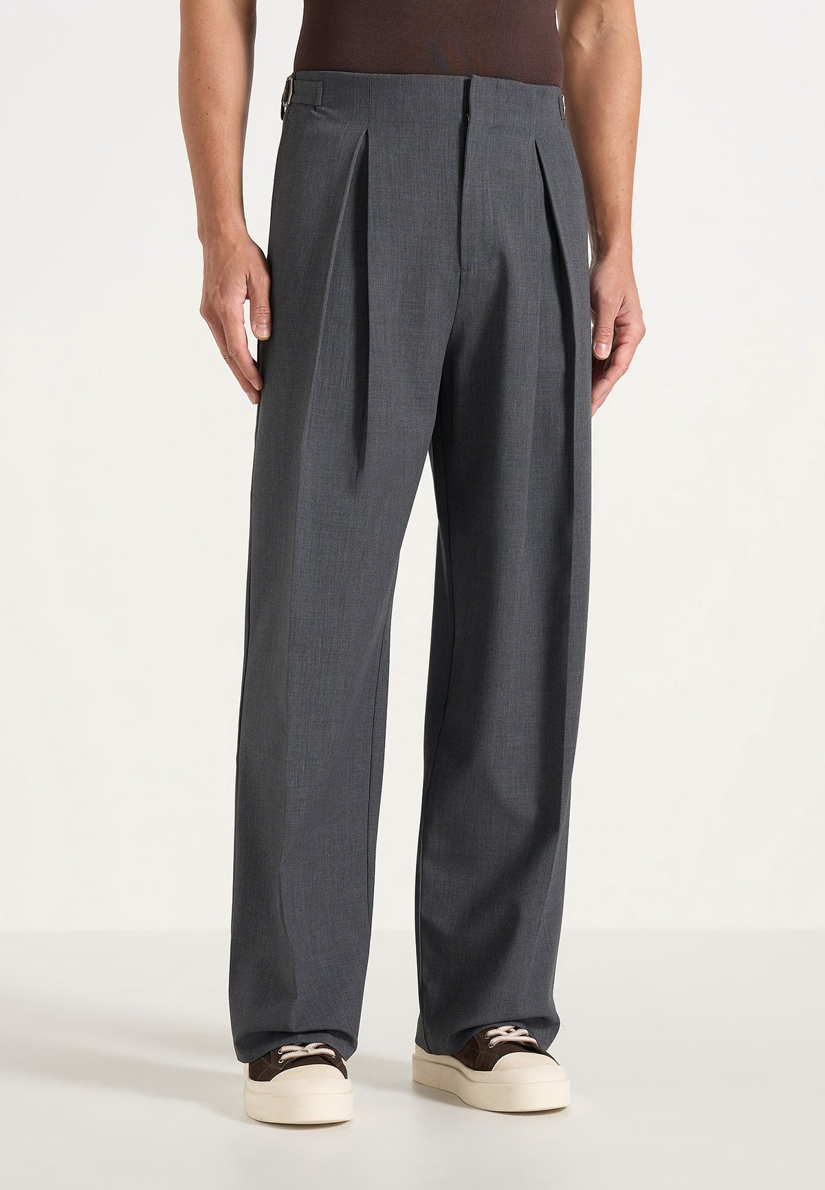 Lior - Box Pleat Wide Leg Wool-Blend Trousers - Grey