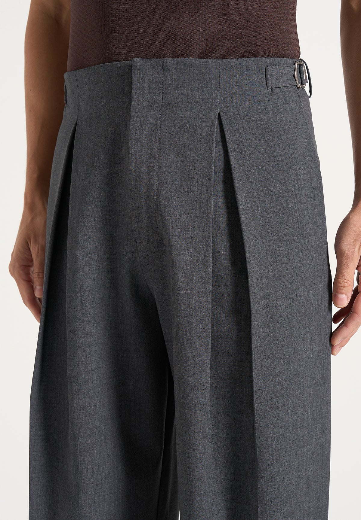 Lior - Box Pleat Wide Leg Wool-Blend Trousers - Grey
