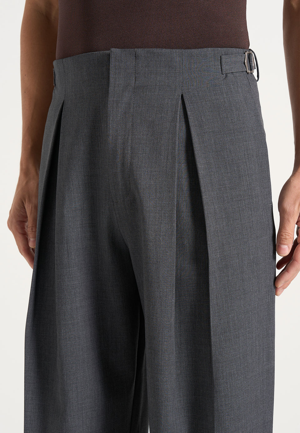 Lior - Box Pleat Wide Leg Wool-Blend Trousers - Grey