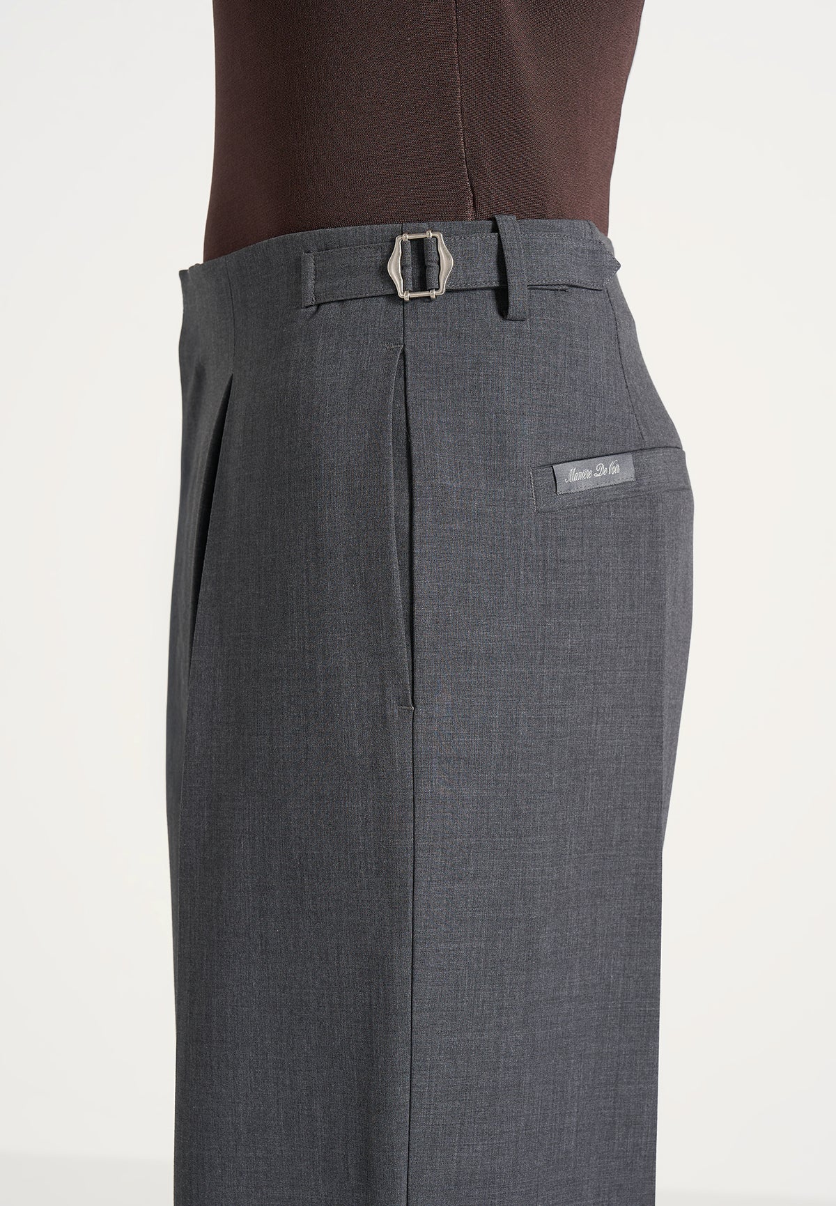 Lior - Box Pleat Wide Leg Wool-Blend Trousers - Grey