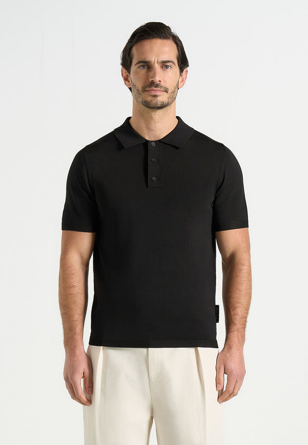 Bryn - Luxe Knitted Polo Top - Black