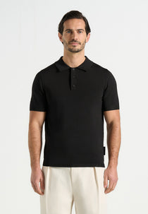 PL001 - Luxe Knitted Polo Top - Black