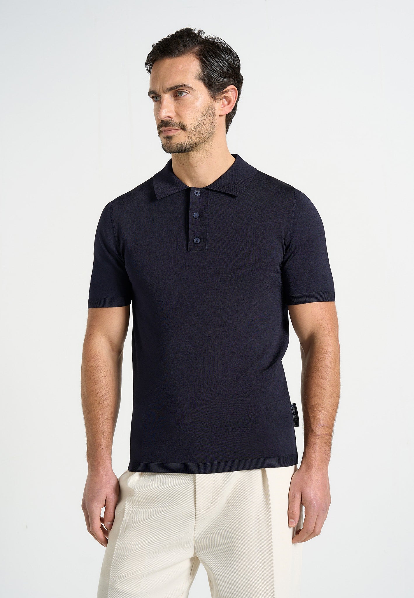 Bryn - Luxe Knitted Polo Top - Navy