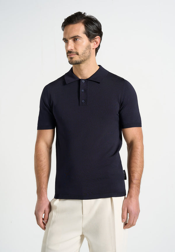 PL001 - Luxe Knitted Polo Top - Navy