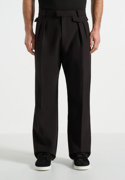 Pierre - Relaxed Fit Pleated Tailored Trousers - Black