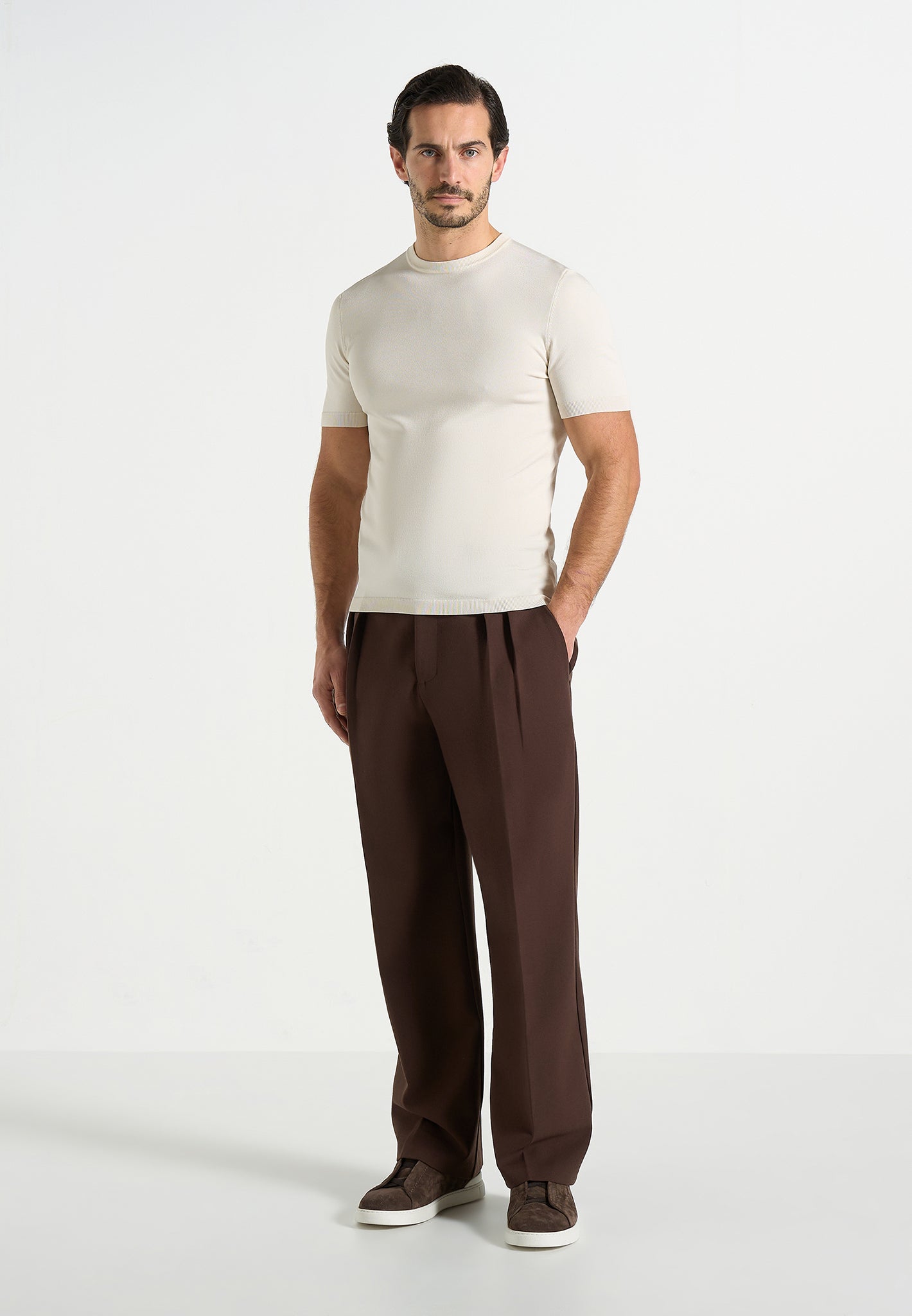 Pierre - Relaxed Fit Pleated Tailored Trousers - Brown 