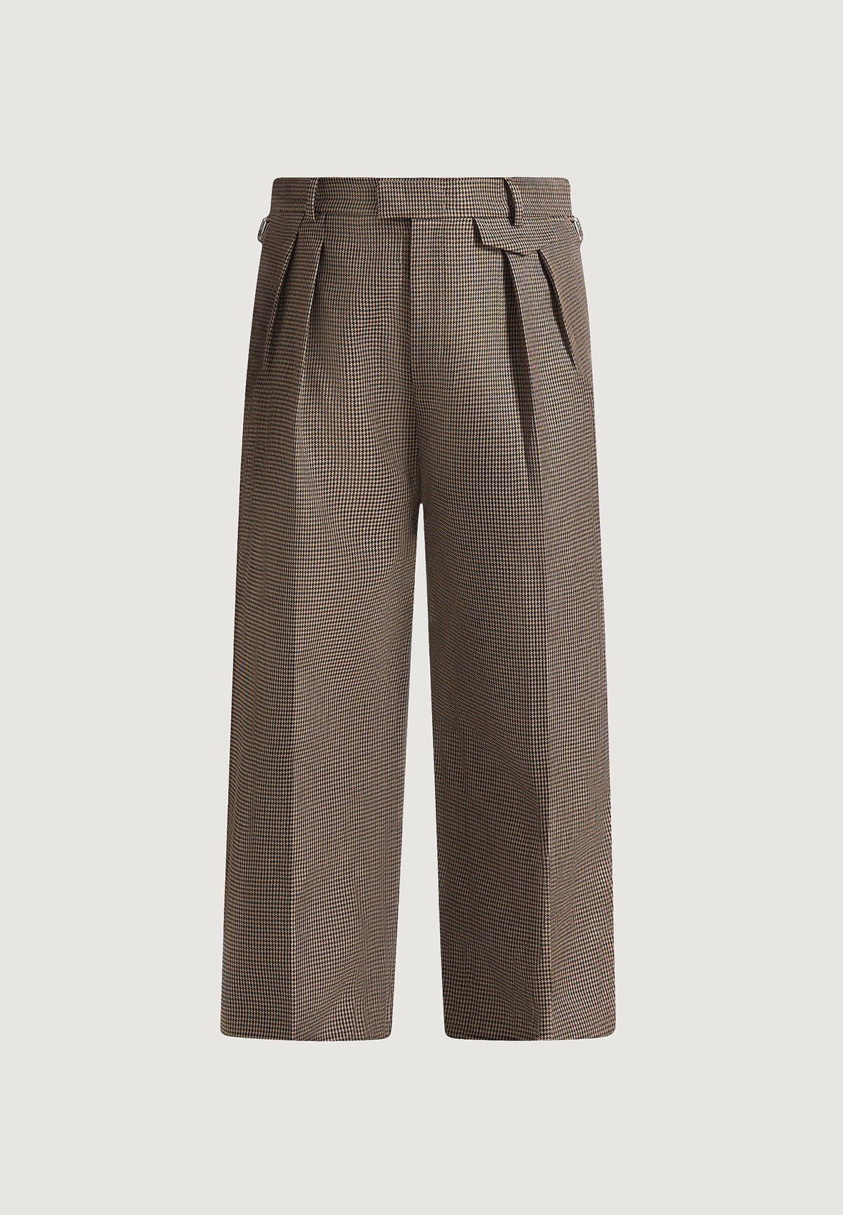 Pierre - Houndstooth Twin Pleat Trousers - Brown