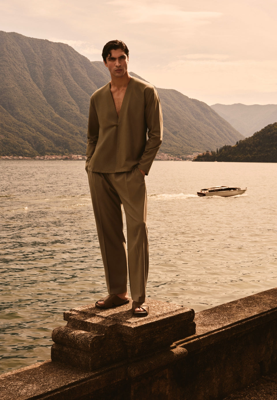 Axel - Minimal Kimono Linen-Blend Blazer - Khaki