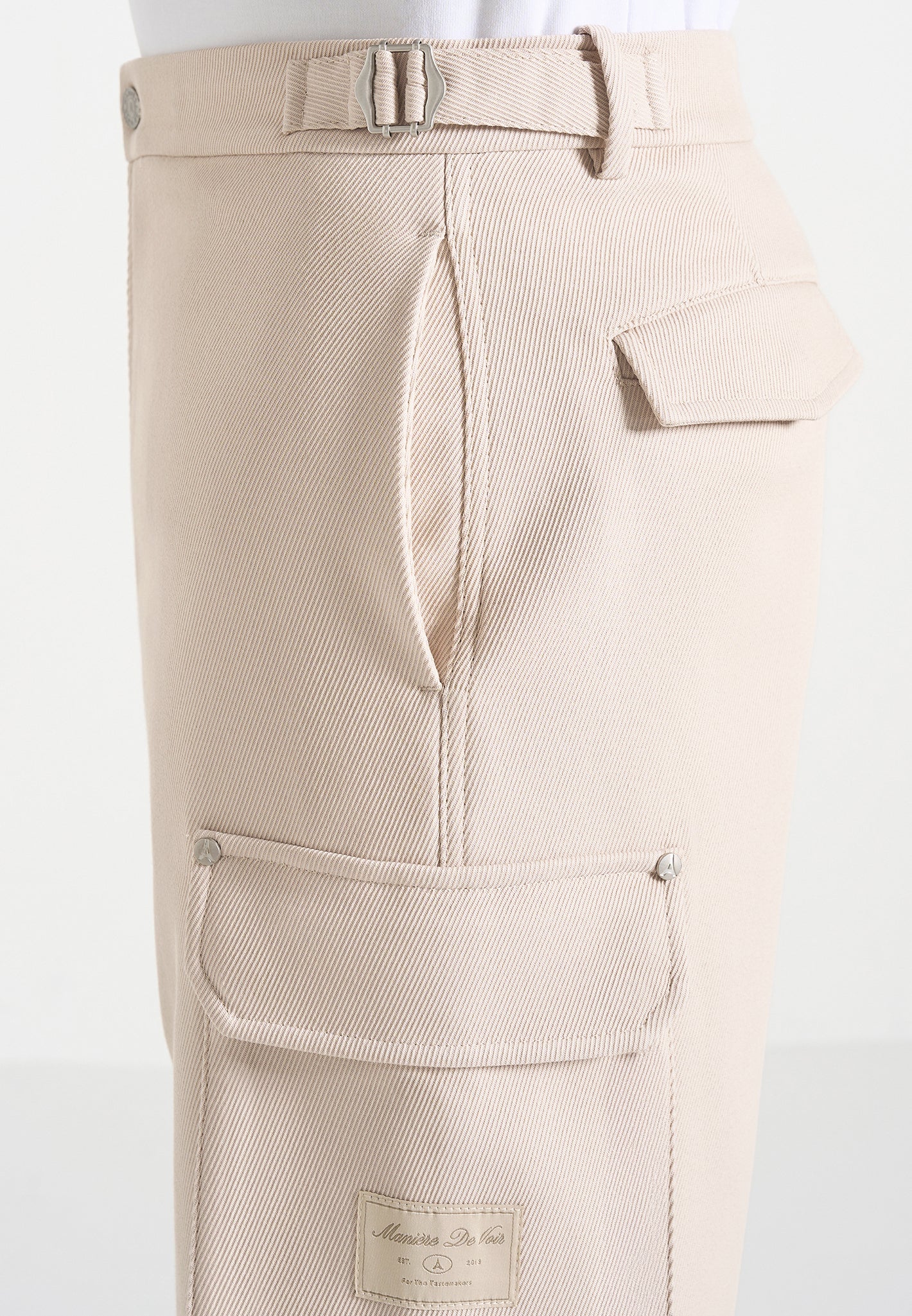Mathis - Twill Signature Wide Leg Cargo Trousers - Beige