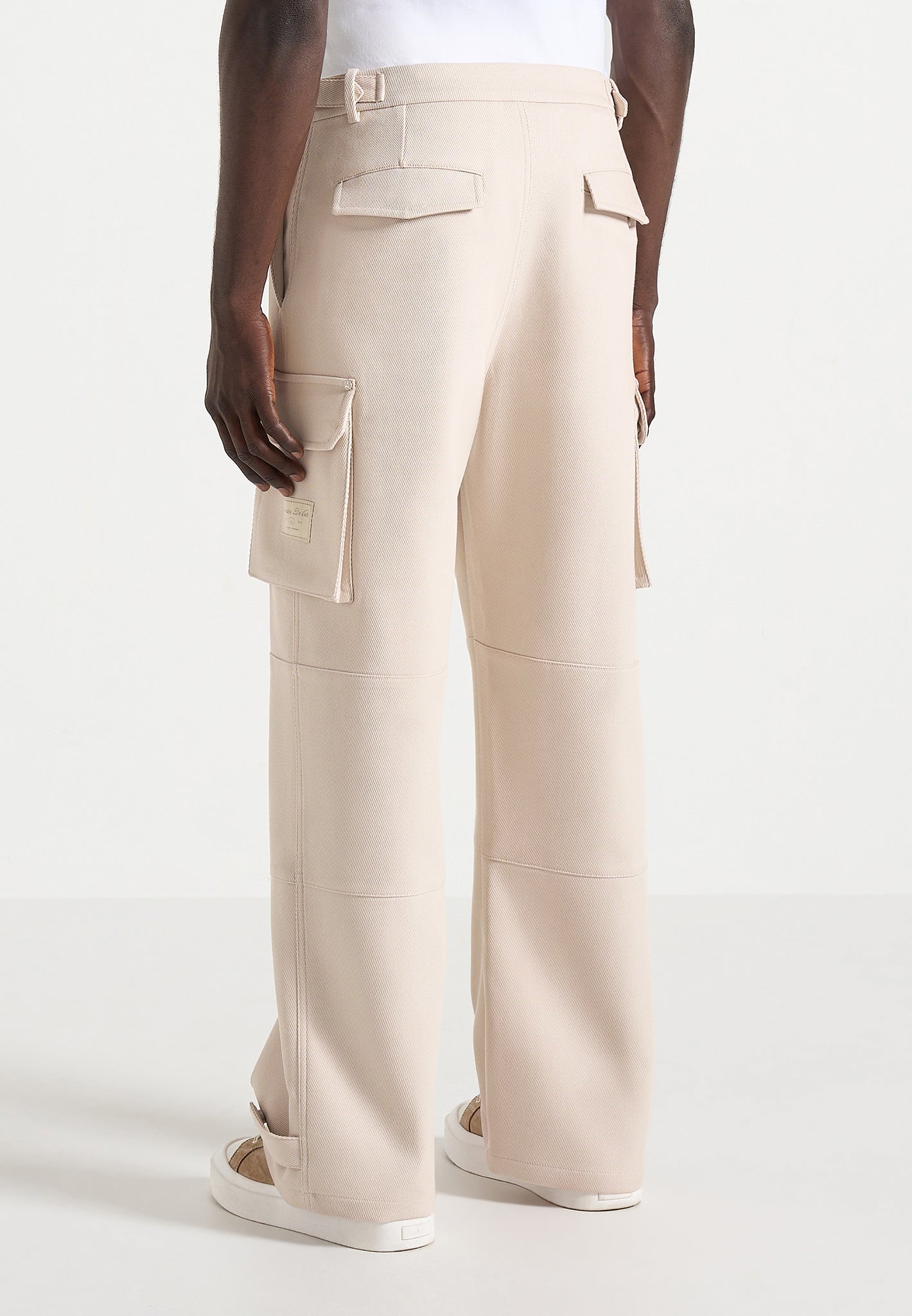 Mathis - Twill Signature Wide Leg Cargo Trousers - Beige