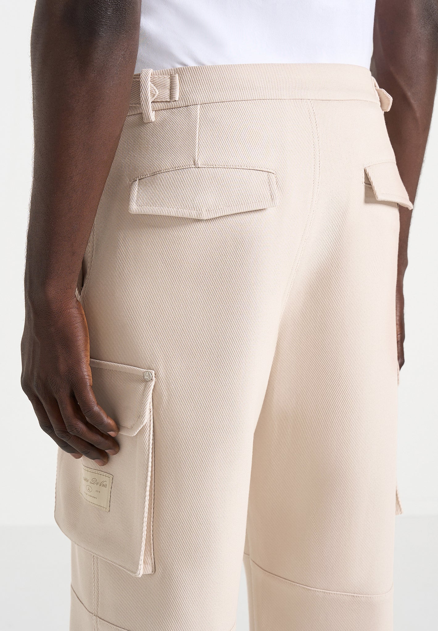Mathis - Twill Signature Wide Leg Cargo Trousers - Beige