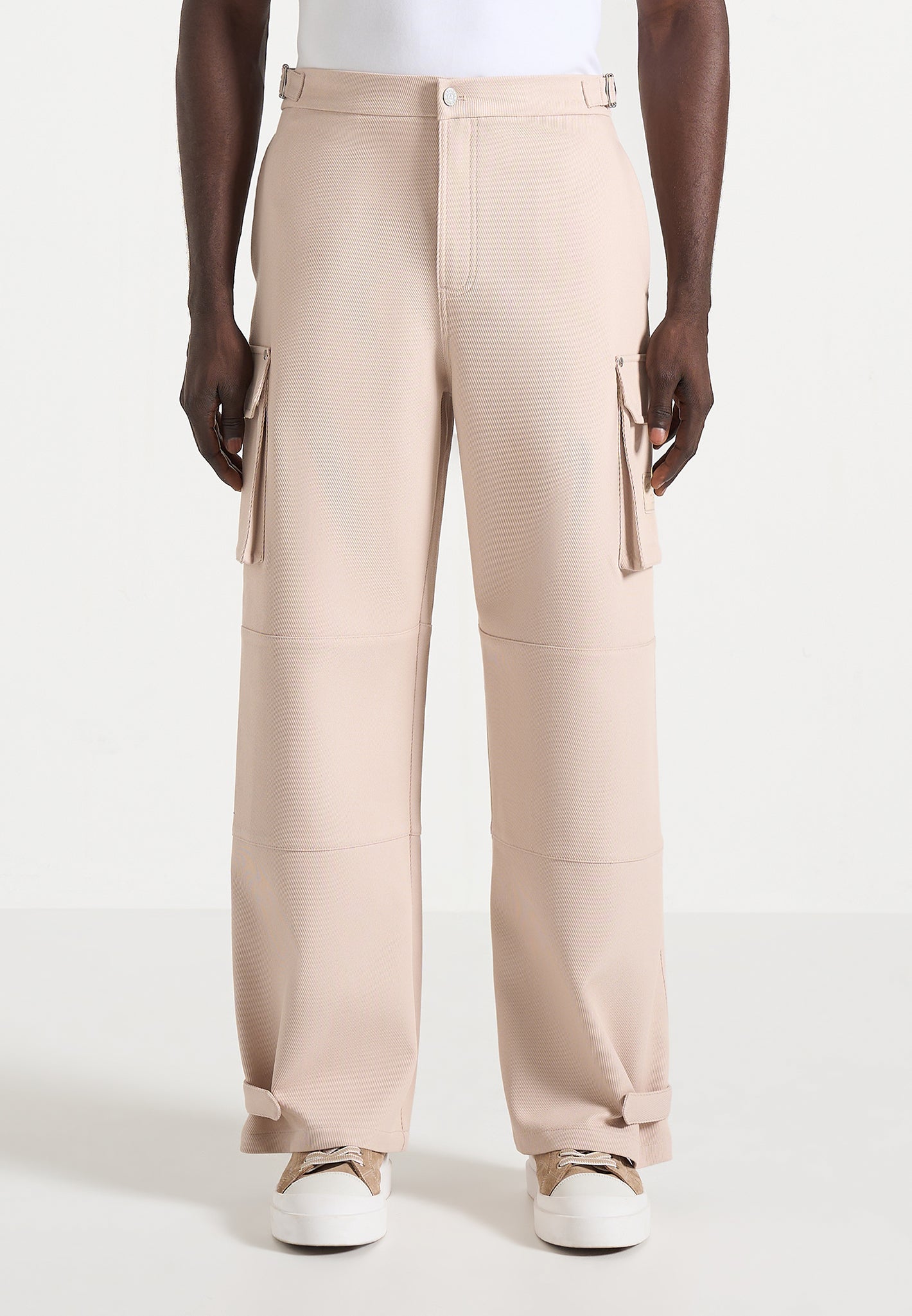 Mathis - Twill Signature Wide Leg Cargo Trousers - Beige