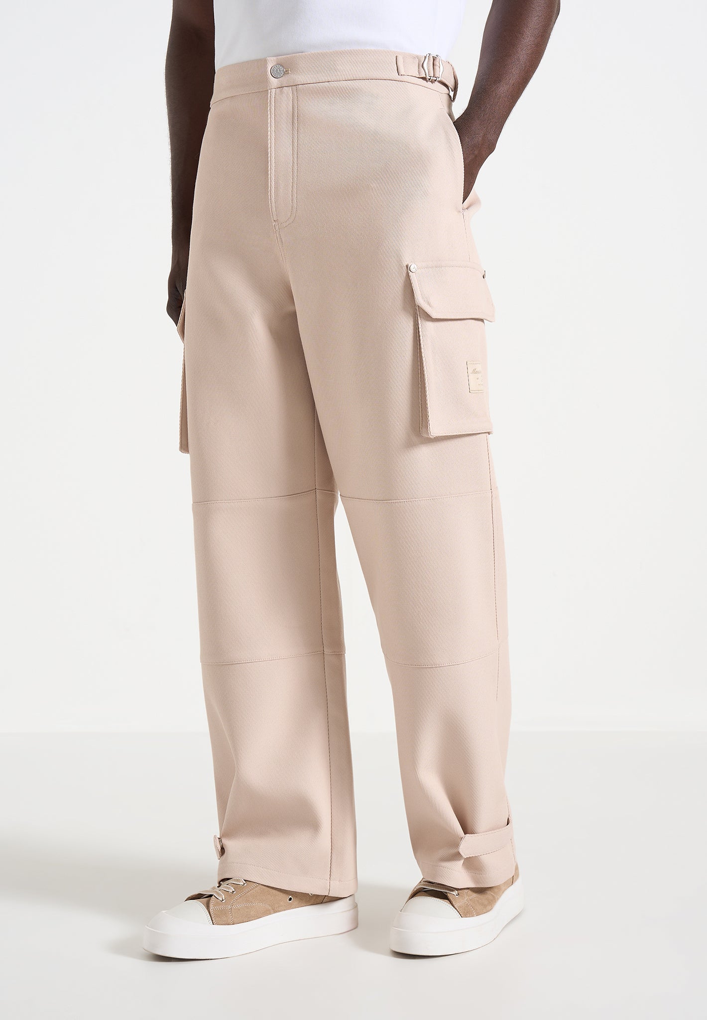 Mathis - Twill Signature Wide Leg Cargo Trousers - Beige