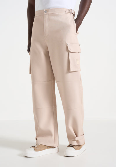 Mathis - Twill Signature Wide Leg Cargo Trousers - Beige